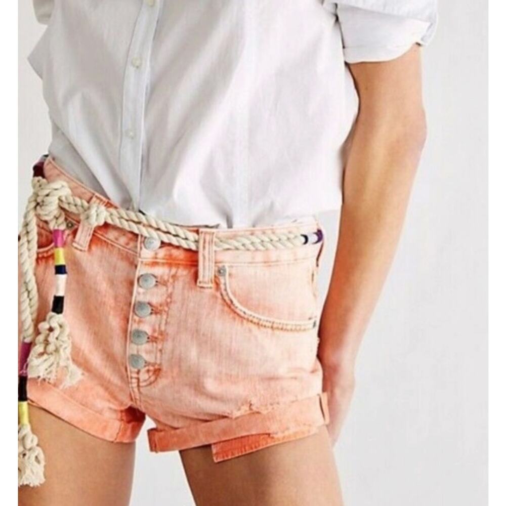 We the Free People Shorts Women 25 Peach Button Fly Distressed Festival Boho